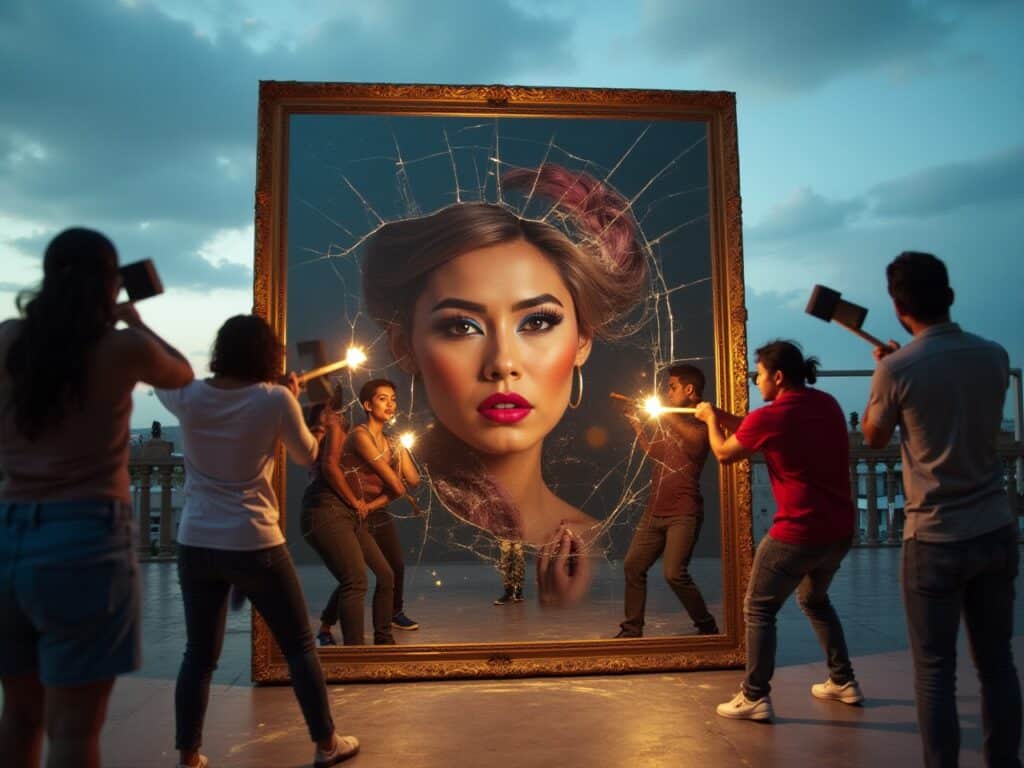 freepik a giant cracked mirror reflecting distorted images 12645